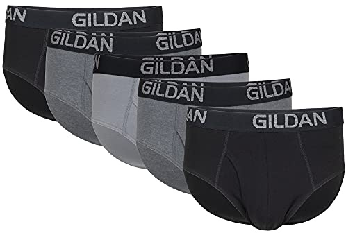 Gildan Men's Underwear Cotton Stretch Briefs, 5-Pack, Black Soot/Heather Dark Grey/Grey Flannel, Medium