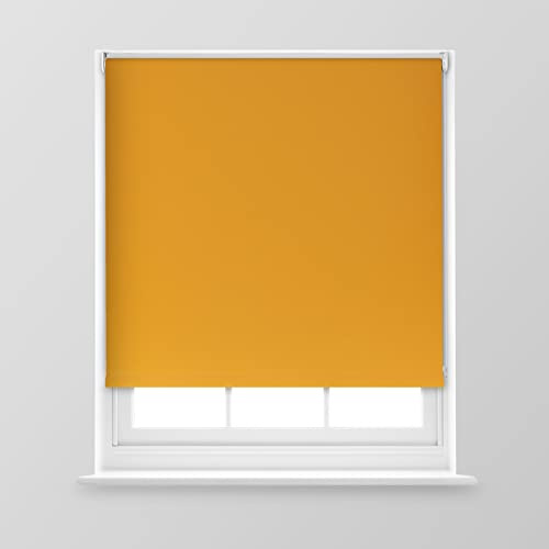 Trimmable Blackout Roller Blind - 5FT - OCHRE - 150cm(W) x 170cm(L) | Polyester Thermal Blackout Roller Blind with Trim-To-Size Fit, Blocks Light, Retains Warmth, Ideal for Bedrooms & Lounges