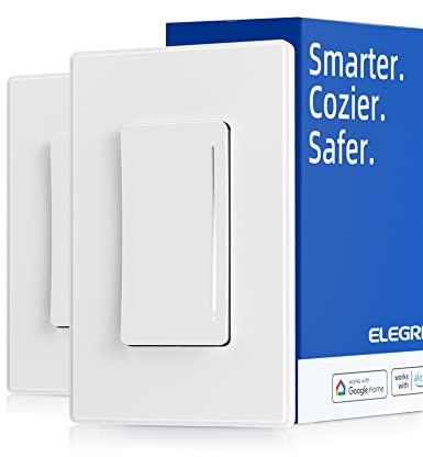 ELEGRP Smart Dimmer Light Switch DTR10, Single Pole Setup, 2.4GHz Wi-Fi Touch Dimmer Compatible with Alexa and Google Assistant, Needs Neutral Wire, No Hub Required, UL and FCC Listed, White, 2 Pack