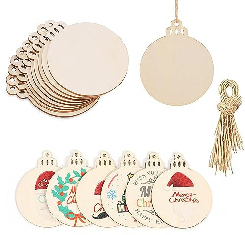 DAHI 50 Pz Palline di Natale in Legno da Decorare, con Corda, Decorazioni Natalizie in Legno da Appendere, per Decorazioni Albero di natale