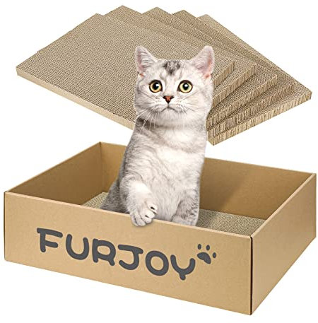 Kratzbrett Katze, 5er-Set Katzenkratzbox mit Bio-Katzenminze, Anti-Rutsch-Matte, 43.5x29.5x14 cm Groß doppelseitige kratzpappe für Katzen