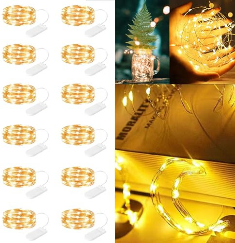 AONAT 12PCS Led Fairy String Lights, 2M 20LED Mini String Lights,IP65 Waterproof Fairy Lights Battery Operated for Bedroom Wedding Jars Bottle Party Decorations (Warm White)