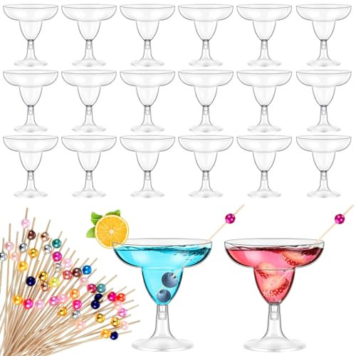 Baderke 90 Pcs 5 oz Plastic Margarita Glasses Cup and Pearl Picks Kit 40 Disposable Clear Cocktail Cups 50 Cocktail Toothpicks for Cinco De Mayo Party Decorations Taco Party Weddings