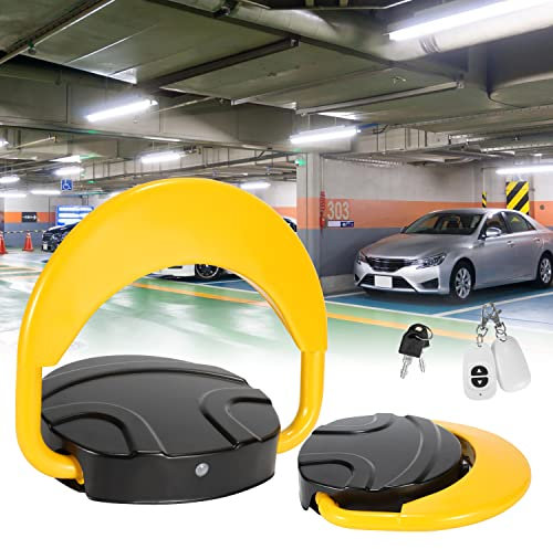 Joparri Lot de 2 barrières de parking avec télécommande, surveillance de parking automatique avec fonctions d'alarme, poteau de stationnement télécommandé, anti-collision à 180°, poteau rabattable