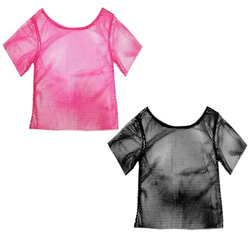 FUIPVGI 2 Pezzi Accessori Costume Anni '80, Neon Maglietta a Rete, Costume Halloween Maglietta, Abbigliamento Discoteca, Accessori Vestiti Anni 80 Donna, per Carnevale Natale & Cosplay (Rosa, Nero)
