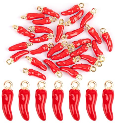 50 Piezas de Aleación de Dijes de Ají Rojo, Dijes de Pimienta, Mini Dijes de Vegetales Pequeños, Accesorios de Joyería, Pulseras, Pendientes, Collares, Bricolaje