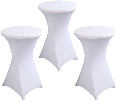 3er-Set Stretch Stehtisch Husse für Bistrotisch Ø 80-85 cm, Elegante Waschbare Tischdecke Cocktail Tisch Überzug Husse für Bar Geburtstagsfeier Hochzeit Bistrotische 80×110 cm (Weiß)
