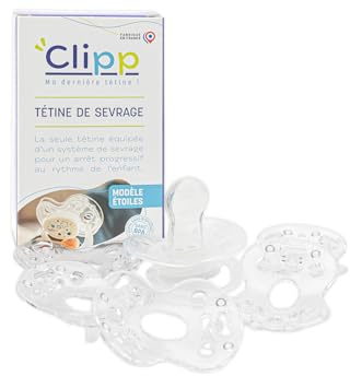 CLIPP - Kit Clipp, Tétine de Sevrage Étoile - 5 Collerettes pour Arrêt Progressif - Sevrage de la Tétine par Paliers, Facile et en Douceur - A Partir de 2 Ans