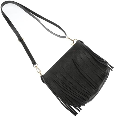 CALLARON Schwarze Damen Umhängetasche mit Quasten Pu Material Reißverschluss Stilvolle Kleine Handytasche für Party und Shopping Geeignet