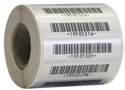 Etichette Adesive con Codice a Barre Barcode, 500 pz 58 x 13 mm, Poliestere Lucido, Numerate Progressivamente, per Inventario magazzino o beni.