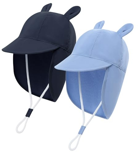 MK MATT KEELY 2 PCS Baby Sun Hat Toddlers Summer Legionnaires Hat Boys Girls Bear Beach Cap with Neck Protection Kids,Blue+Navy,Age 6-12 Months