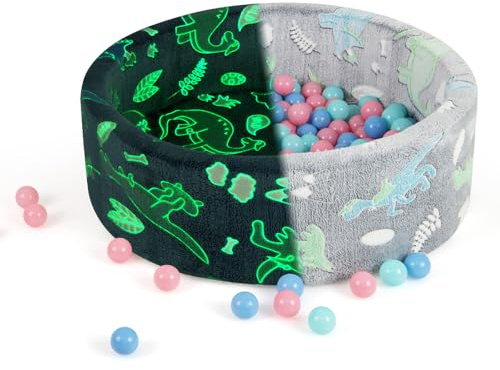 COSTWAY Foam Ball Pit, 90 x 30cm Glow in the Dark Round Balls Pool with 200 Colorful Ocean Balls, Removable Cover, Soft Baby Playpen for Indoor Outdoor (Dinosaur)