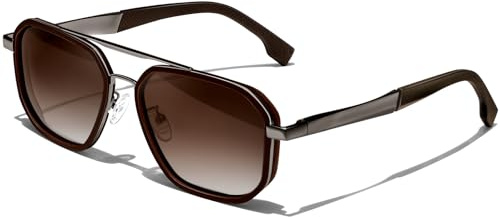 KANASTAL Marroni Sfumati Occhiali da Sole Chiare Donna Polarizzati Uomo Quadrati Metal Protezione UV400 Military Doppio Ponte Brown Sunglasses per Guida Viaggio - Montatura Trasparente Lenti Marrone