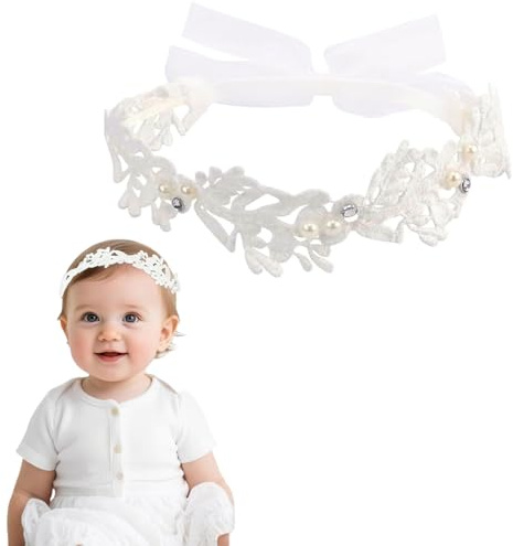 KEWUF diadema de bebé, cinta de grosgrain para bebé niña, diadema de boda para niños, diadema de encaje de gasa de moda, banda elástica para el pelo - B