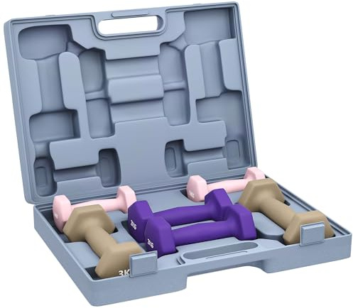 SPORTNOW 12kg Hex Dumbbells Set of 6, Hand Weights with Carry Case for Home Gym Strength Training, 2 x 1kg, 2 x 2kg, 2 x 3kg