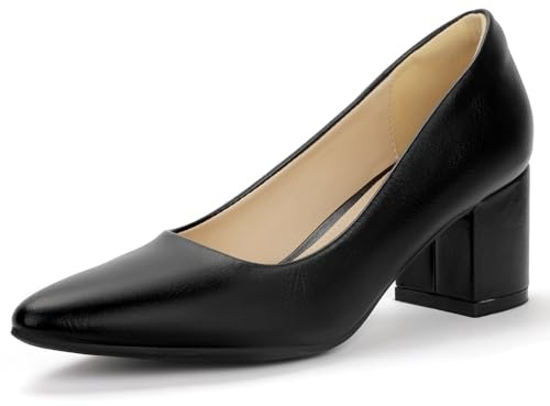IDIFU Black Pumps Women Closed Toe Low Chunky Block Heels Dress Shoes for Women Office Work Business Wedding Prom Shoes Trendy Comfortable Pointed Toe Short Thick Heels Pumps (Black Pu, 8.5)