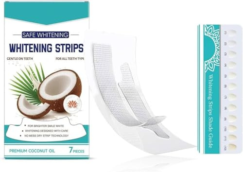 Strisce sbiancanti per denti bianchi con olio di cocco, rimozione rapida di macchie di fumo, caffè e vino, kit sbiancante per denti, protezione dello smalto, striscia asciutta antiscivolo
