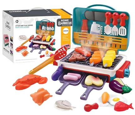 Kids Bbq Grill Playset - Interactive Pretend Barbecue Kit with Color Changing Food | Portable Barbecue Toy for Boys, Girls, Children, Educational Cooking Play, Kitchen Set for Indoor