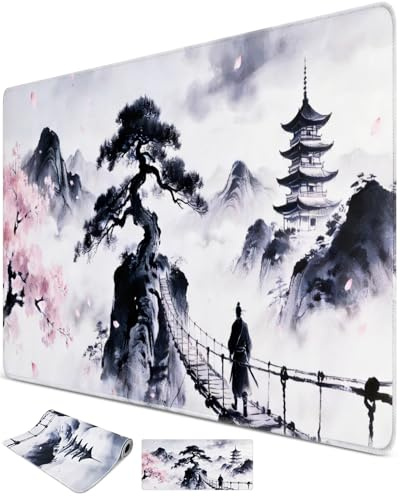 VIRIDI Cherry Blossom Mouse Pad Large 900x400x3mm, XL Japanese Gaming Desk Mat with Clear Print, Non-Slip Base, Strong Grip & Stitched Edge, Smooth Touch for Esports Gaming and Multi-Scene Office Use