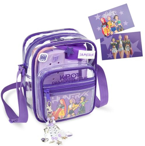 Get Trend Kpop Demon Hunters Girls Clear Crossbody Bag with Removable Charm | Huntrix Transparent Shoulder Bag, Water Resistant Purse with Adjustable Strap for Travel, Holiday & School, Kpop Gifts