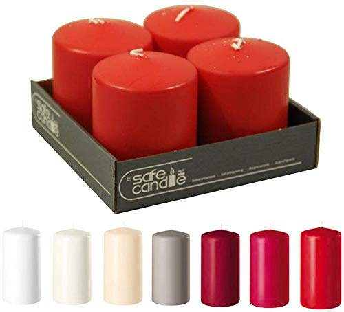 Högkvalitativa blockljus – adventsljus/kransljus/ljus jul (rubin, medium och bredd: höjd 10 cm/Ø 8 cm – 4 stycken)