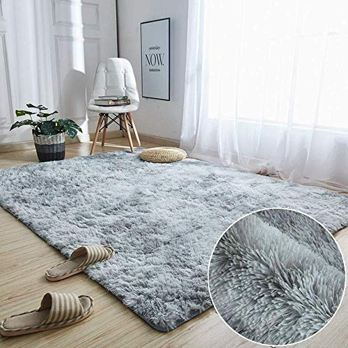 Tinyboy-hbq Teppiche Wohnzimmer Teppiche Hochflor Teppiche ​Wohnzimmerteppich Langflor Flauschig Teppiche Schlafzimmer für Wohnzimmer Esszimmer Kinderzimmer Schlafzimmer (160 * 230cm, Grau weiß)