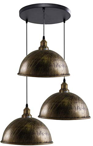 DC VOLTAGE Retro Industrial 3 Way Pendant Light Edison E27 Base Dome Shape Adjustable Hanging Cluster Pendant Lamp Fixture for Bedroom Kitchen Living Room