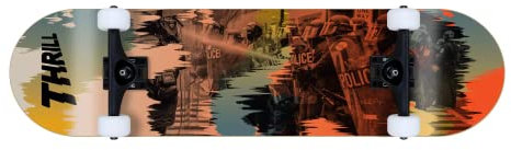 Thrill Skateboard Complete - Riot - Größe 8.25 - Komplettboard für Einsteiger und Fortgeschrittene, aus 7 Lagen Ahornholz, mit Grindmaster Achsen und Urethane Rollen, ABEC 5 Kugellager