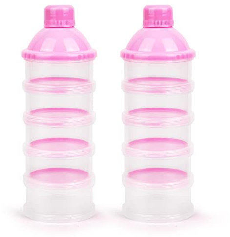 Vicloon Milchpulver Portionierer, 5 Lagiger MilchPulver Spender, Formel Milchpulver Zufuhr Tragbare und Stapelbare, Säuglingsnahrung Kasten für Reise im Freien und Nachtzeit Krankenpflege(Rosa)