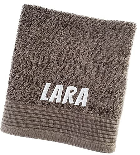 Schnoschi Handtuch mit Namen oder Wunschtext Bestickt, personalisiertes Duschtuch, individuelles Badetuch, Saunatuch oder Gästehandtuch mit Initialen, 100% Baumwolle, 70 x 140 cm Hellbraun