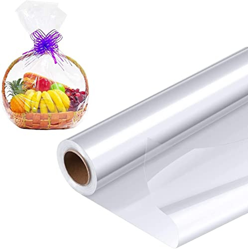 Rotolo Lunghezza 50 Metri Larghezza 60cm (60cm*50M) Involucro di Cellophane Imballaggio Trasparente per Fiori Regali Cesti Bomboniere