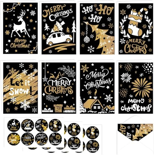 DERAYEE Biglietti Auguri di Natale,16 Pezzi Biglietti di Auguri Natalizi con Buste,Cartoline Biglietti Piegati Natale per Famiglia,Amici,Colleghi