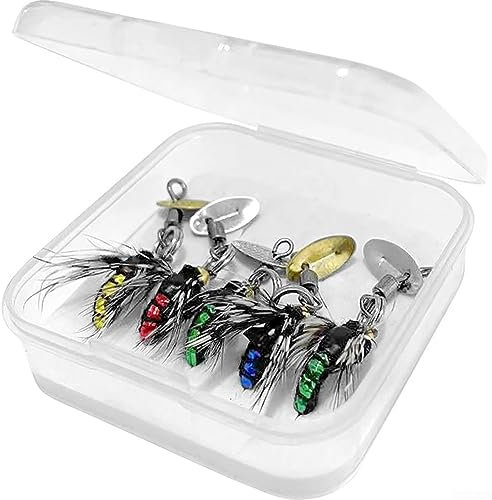 Fliegenfischen Fliegen-Set, Fliegen, Insekten, Köder, Lockvogel, Pailletten, Angelhaken für weiße Streifen, grünes Silber und rote Schwanzmilch, 5-teilig