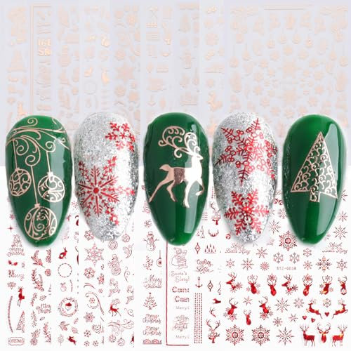 18 Blätter Nagelsticker Weihnachten Nagelaufklebe Selbstklebend DIY Nail Art Decorations Nageldesign Zubehör