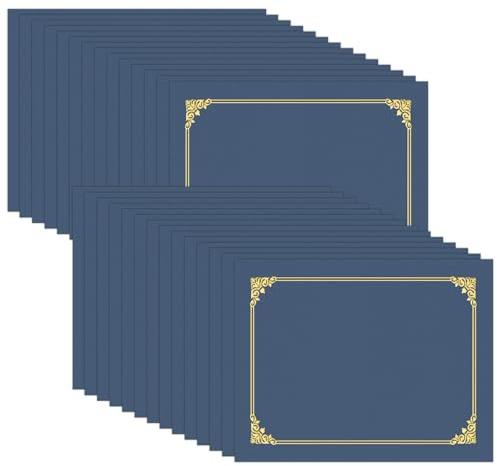 HAUTOCO Confezione da 30 titolari per certificati, colore blu navy, copertine per documenti, premio e certificati, con bordo in lamina d'oro, per lettere da 21,5 x 28,5 cm