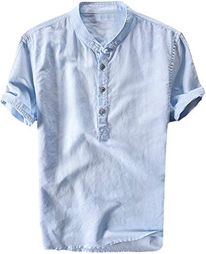 Camisas con Botones para Hombre Camisa de Manga Corta Shirts Clásico (FR/ES, Letras, 3XL, Regular, Regular, Azul Claro)