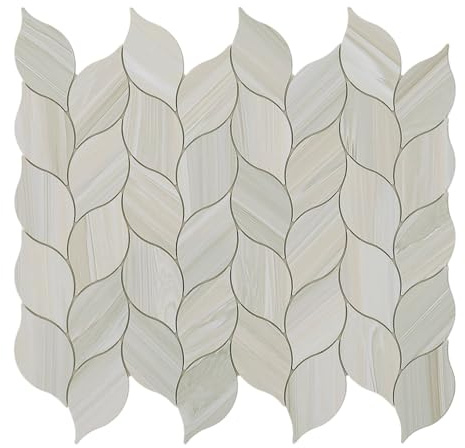 Tilingview 10-Sheet Peel and Stick Backsplash Tile for Kitchen, Self-Adhesive Mosaic Glossy Leaf Stick on Wall Tile with Gaps (Leaf Beige)