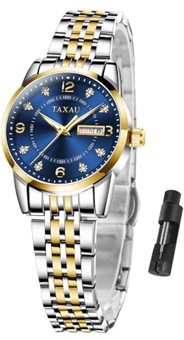 Taxau Womens Watch with Stainless Steel Strap - Quartz Analog Wrist Watch Waterproof - Fashion Ladies Dress Watches for Ladies