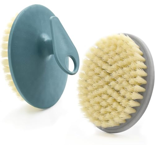 Body Scrubber 2 Pack, BEAUTAIL Gentle Exfoliating Shower Bath Brush, Soft Bristle Brushes for Sensitive Skin Women Men, Non-Slip Hand-Clip, Durable and Long Lasting (Blue+Gray)