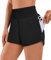 PINSPARK Damen Sport Shorts High Waist Laufshorts 2 in 1 Kurze Sporthose Laufen Yoga Fitness Jogging Trainingshose mit Reißverschlusstasche Schwarz XL