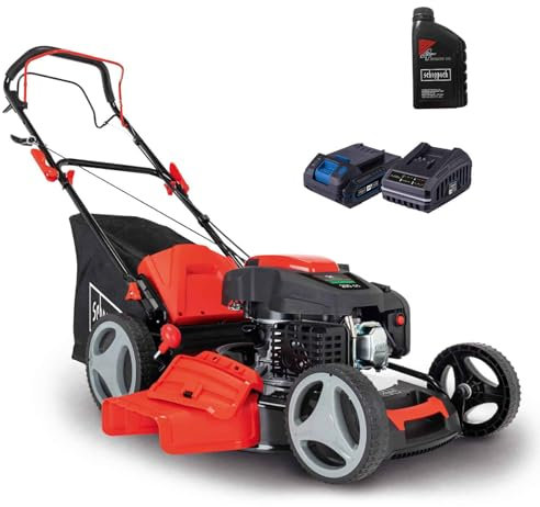 Scheppach Benzin Rasenmäher MS200-51E mit Radantrieb & E-Start | 51cm Schnittbreite | 5,2 PS | 65L Korb | 7 Stufen Höhenverstellung | Seitenauswurf & Reinigungsfunktion | Mulchfunktion | inkl. Motoröl