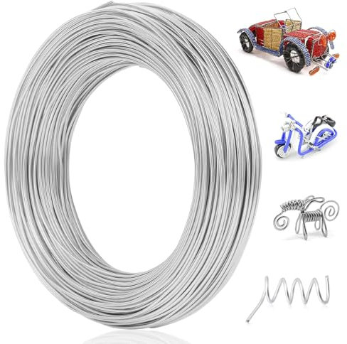 Tenbrachian Basteldraht 1mm x 60m, Draht Zum Basteln, Aluminium Schmuckdraht, Aluminiumdraht Basteldraht Silberdraht zum Basteln, Weicher Bindedraht für DIY Skulpturen Schmuckherstellung(Silber)