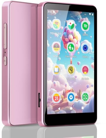 Lettore MP3 per bambini con Spotify, controlli parentali, Spotify Kids, Audible, Amazon Music, Libby, lettore musicale per bambini IPS da 4,0 fino a 512 GB (rosa chiaro)