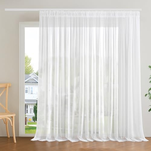 Deconovo Gardinen mit Kräuselband Voile Vorhang Wohnzimmer Dekoschal Transparent Vorhänge für Schlafzimmer Kinderzimmer Gardinenschals, 220x300 cm(HöhexBreite), Weiß, 1 Stück