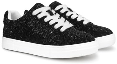 PARTY Women's Glitter Rhinestone Platform Sneakers Sparkle Fashion Shoes Bride Sequin Wedding Trendy Shoes,Black Rhinestone,10