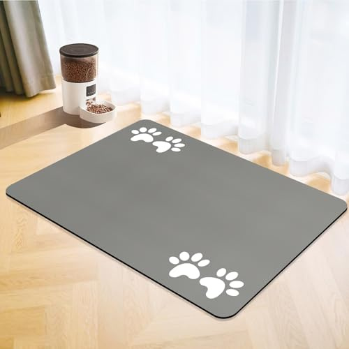 Tappetini di Alimentazione per Animali Domestici,Tappetino per Cibo per Gatti Cani,Asciugatura Rapida Antiscivolo Tappetino Sotto Ciotola Cani Assorbente (Grigio, 30x50cm)