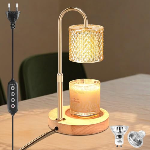 Aicharynic Lámpara calentadora de velas, lámpara de fragancia, lámpara de calor eléctrica con temporizador, calentador de velas vintage, altura ajustable para el hogar, dormitorio, decoración, con 2