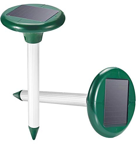 Lot de 2 répulsifs à ultrasons pour taupes, campagnols, écureuils, serpents - Étanche IP55 - Pour jardin et ferme