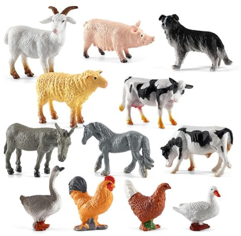 JynxtoyZeal Juguetes de Animales en Miniatura Juguetes Educativos de Granja Modelos de Animales de PVC Include Maiale, Cane, Capra, Pecora, Mucca, Asino, Cavallo, Oca, Gallina e Anatra