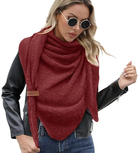 Vijamiy Triangulär halsduk dam vinter, dammode fluffig halsduk triangel mjuk och mysig att använda som kuvertduk halsduk för att bli presenter 200 cm x 80 cm, vinröd, En Storlek